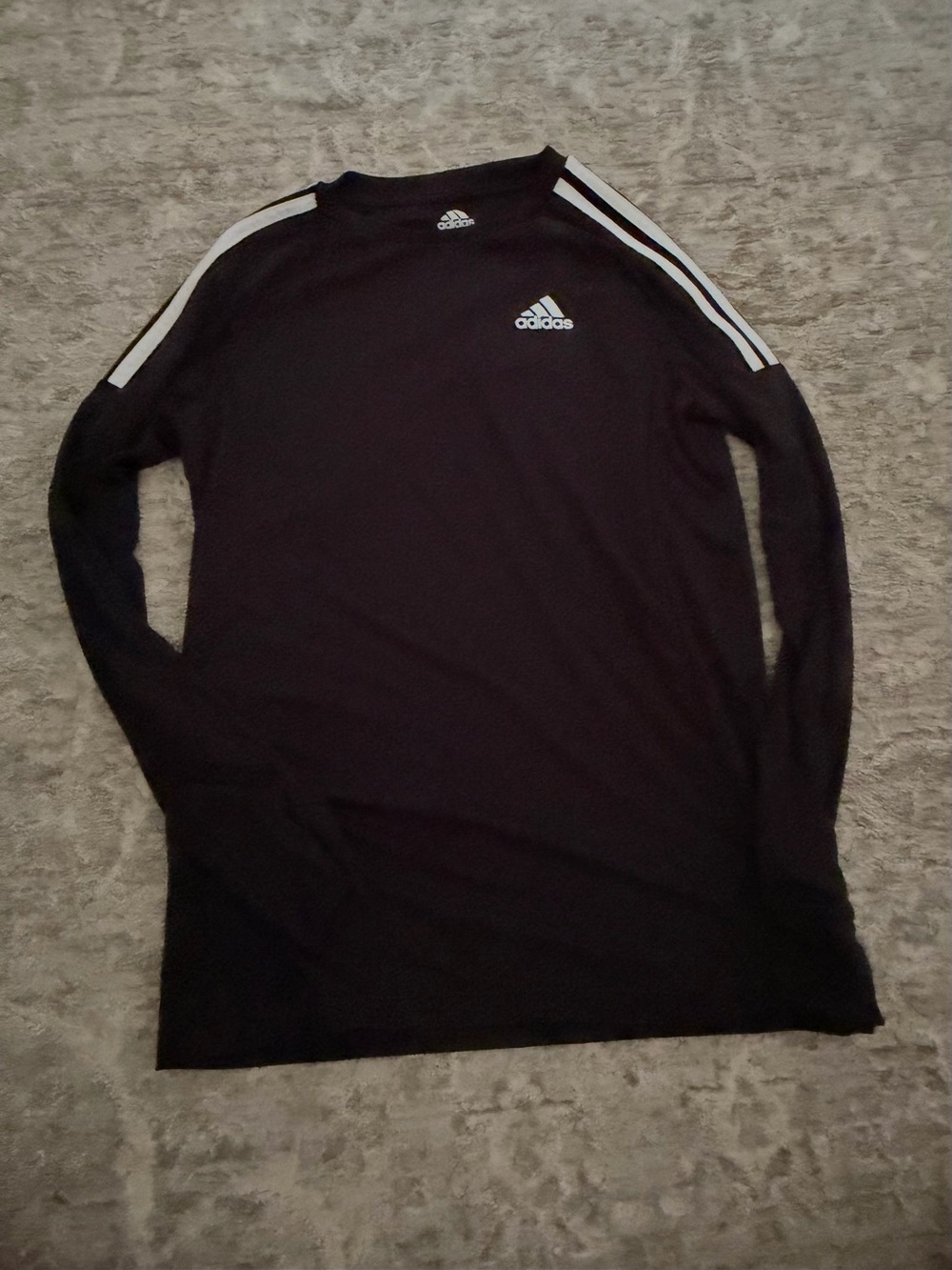 adidas Black Long-Sleeve Crew with White Shoulder Stripes